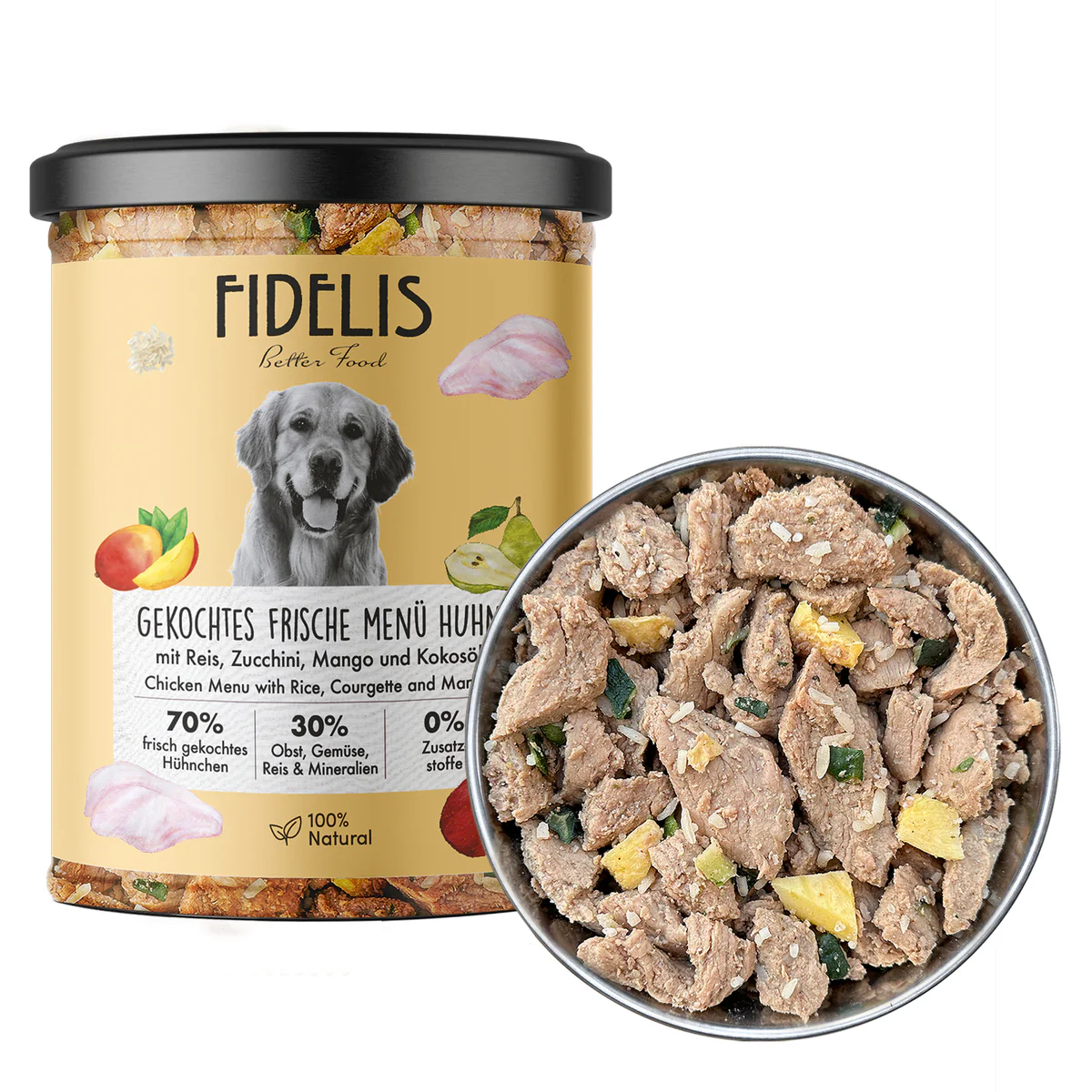 Fidelis Gekookte verse maaltijd kip met zoete Aardappel, wortel en pompoen 400 g